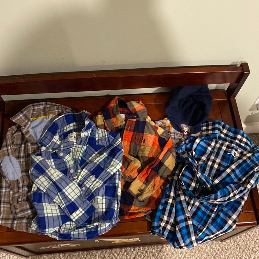 3T toddler boy button up fall long sleeve plaid flannel bundle lot